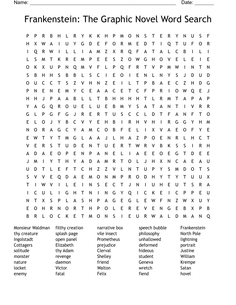 Frankenstein: The Graphic Novel Word Search