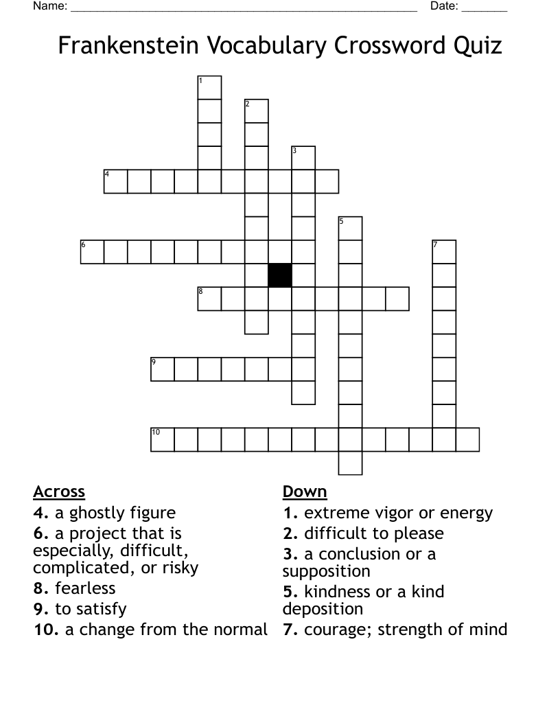 Frankenstein Vocabulary Crossword Quiz