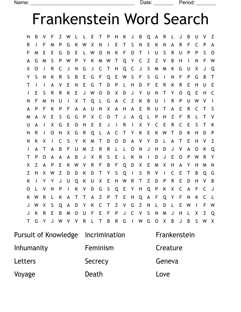 Frankenstein Word Search