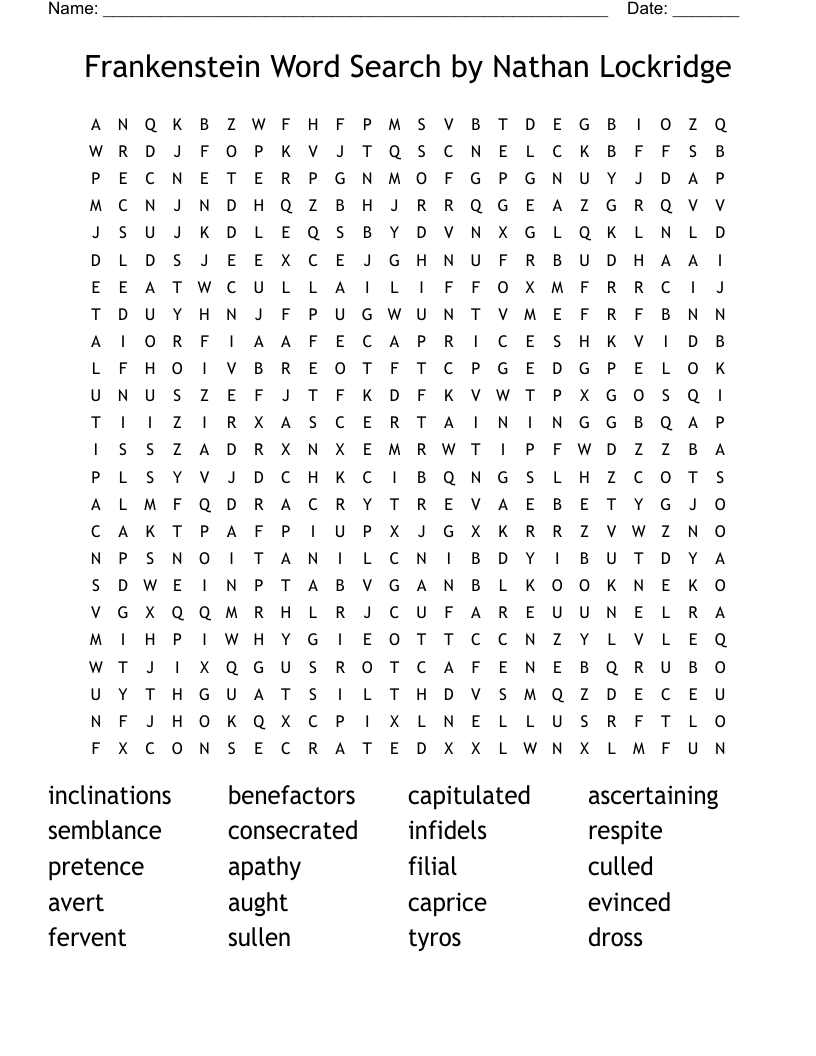 Frankenstein Word Search by Nathan Lockridge