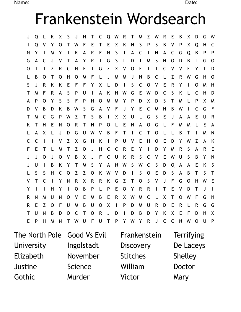 Frankenstein Wordsearch