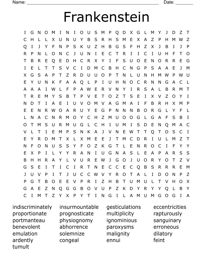 Frankenstein  Word Search