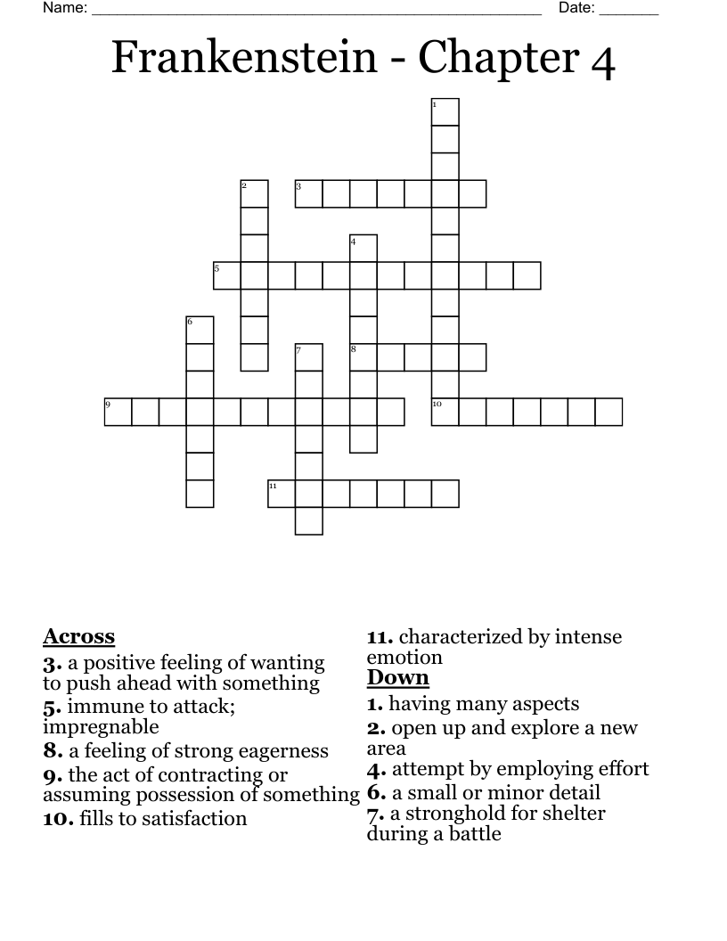 Frankenstein - Chapter 4 Crossword
