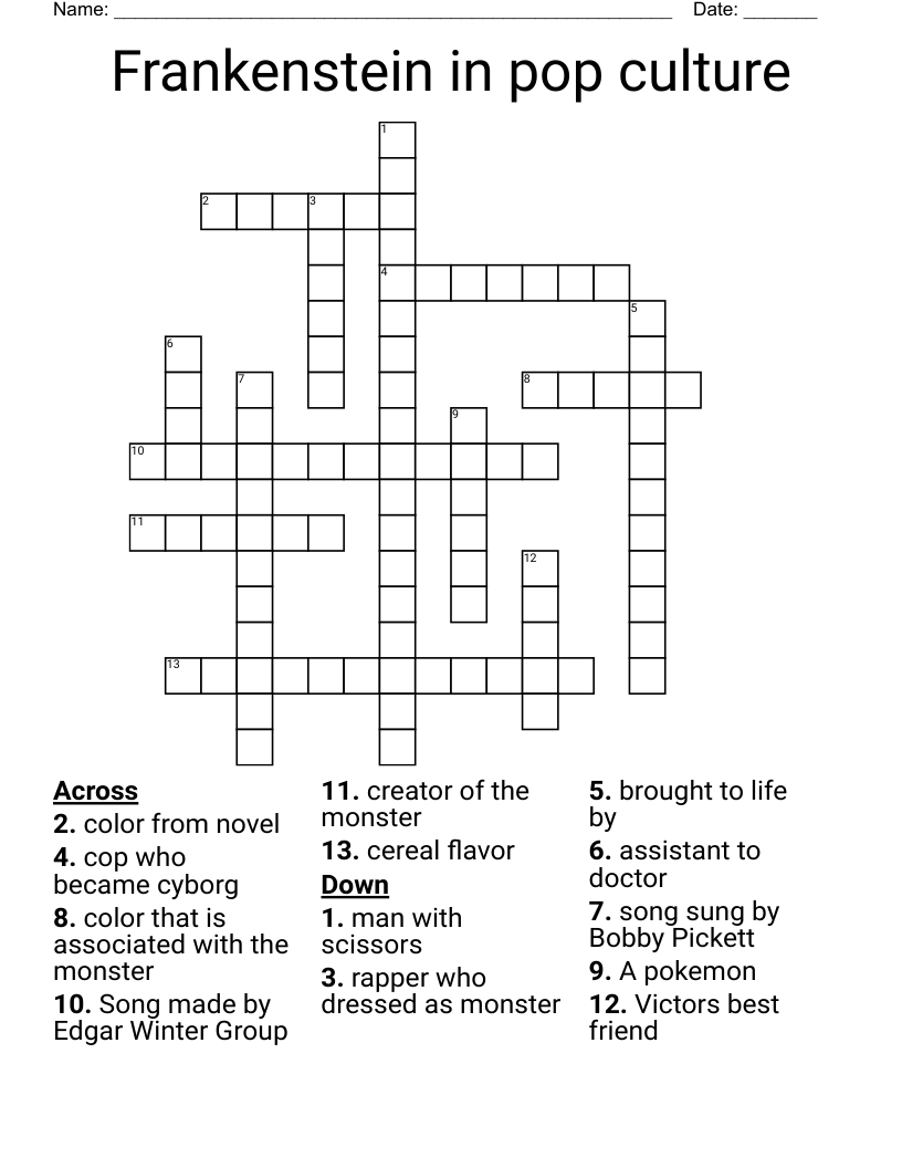 Frankenstein in pop culture Crossword