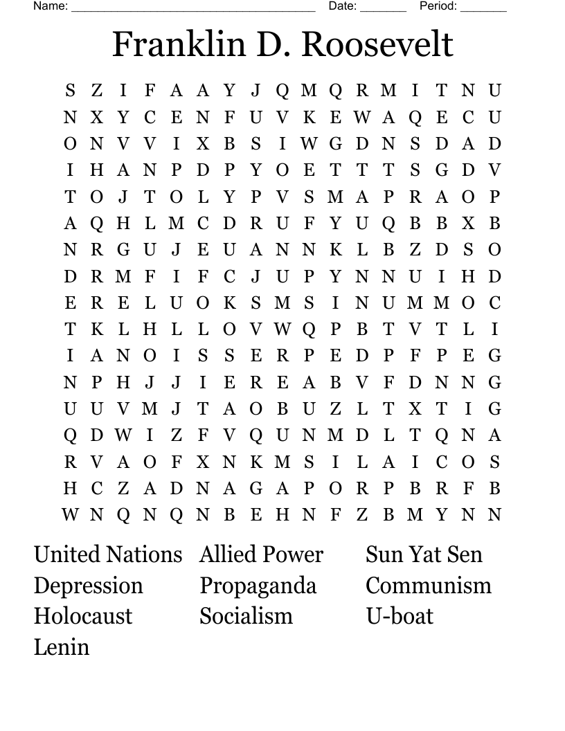 Franklin D. Roosevelt Word Search