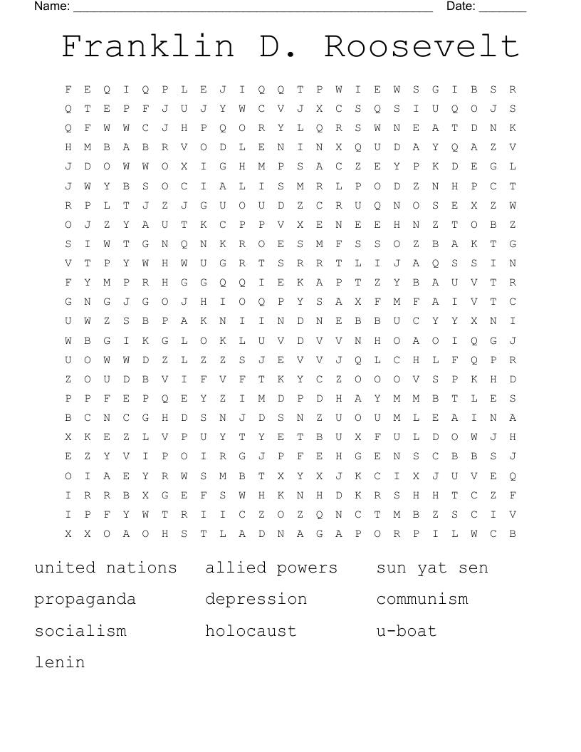 Franklin D. Roosevelt Word Search