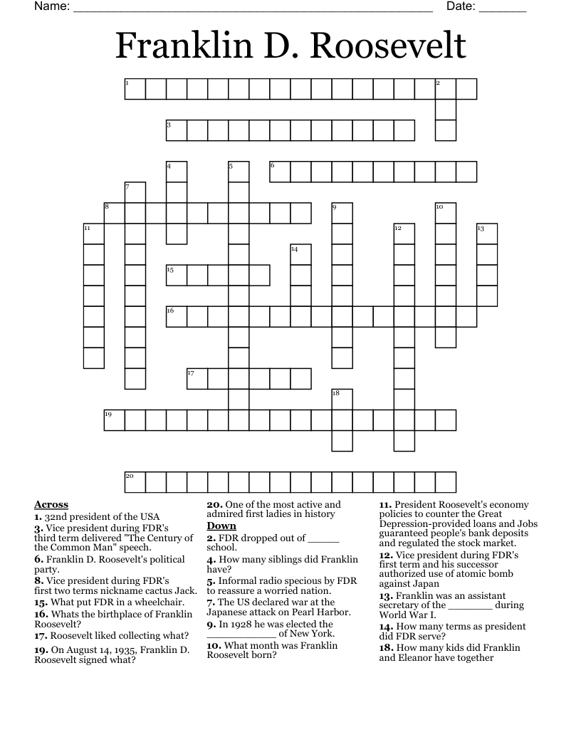 Franklin D. Roosevelt Crossword