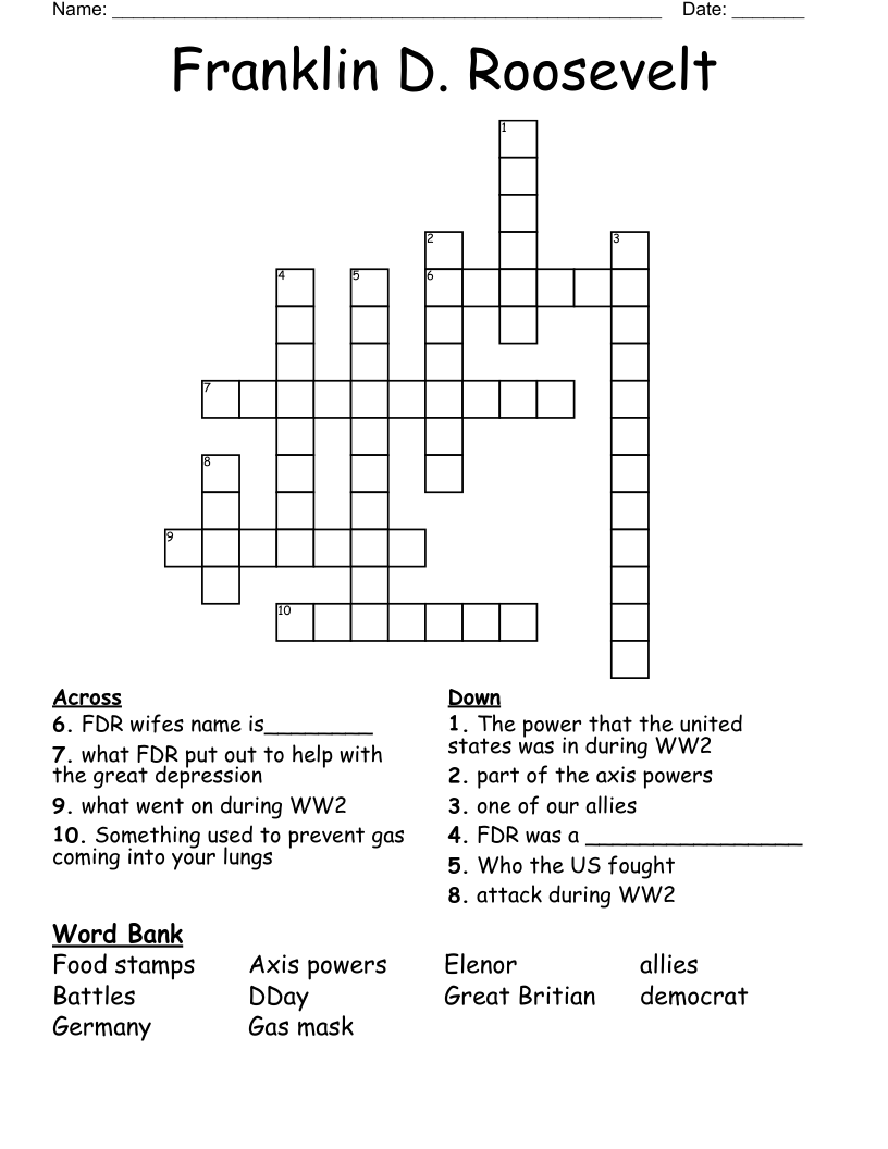 Franklin D. Roosevelt Crossword