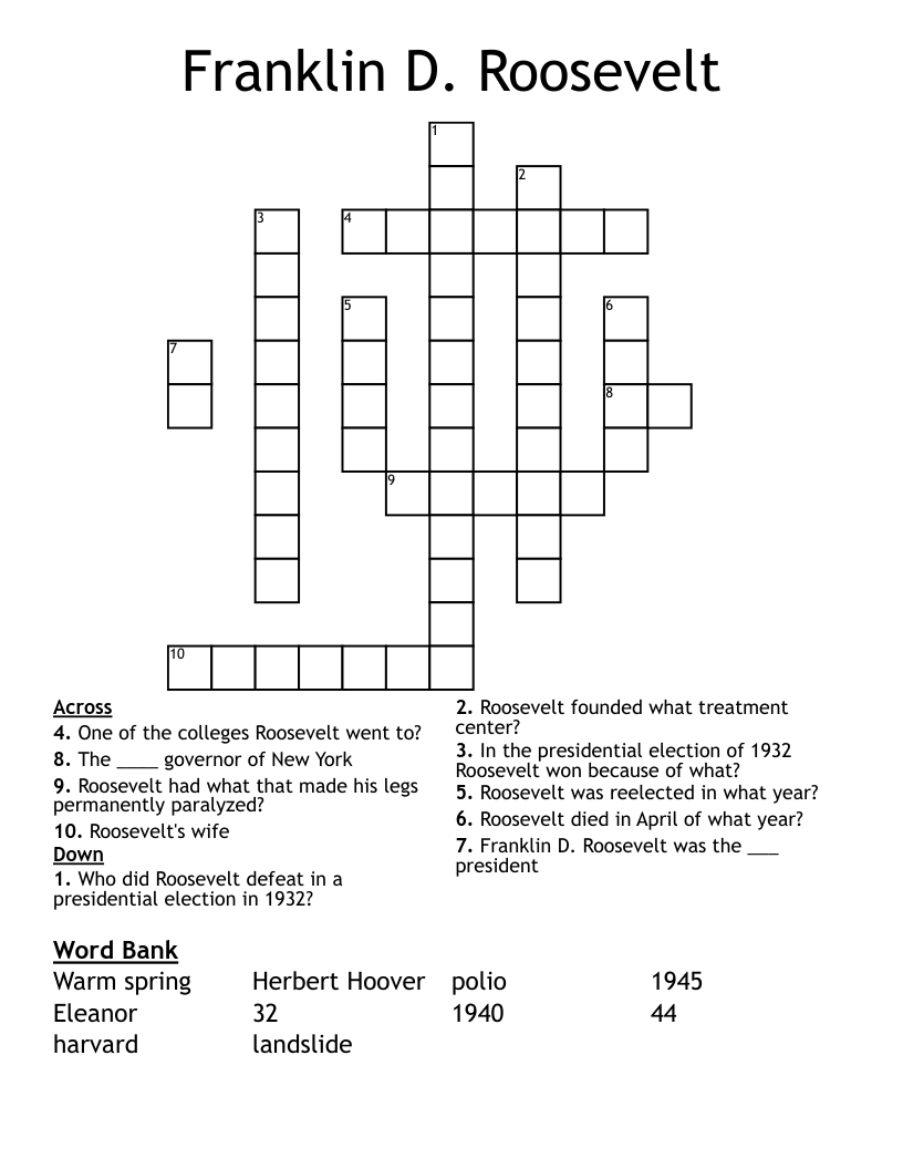 Franklin D. Roosevelt Crossword
