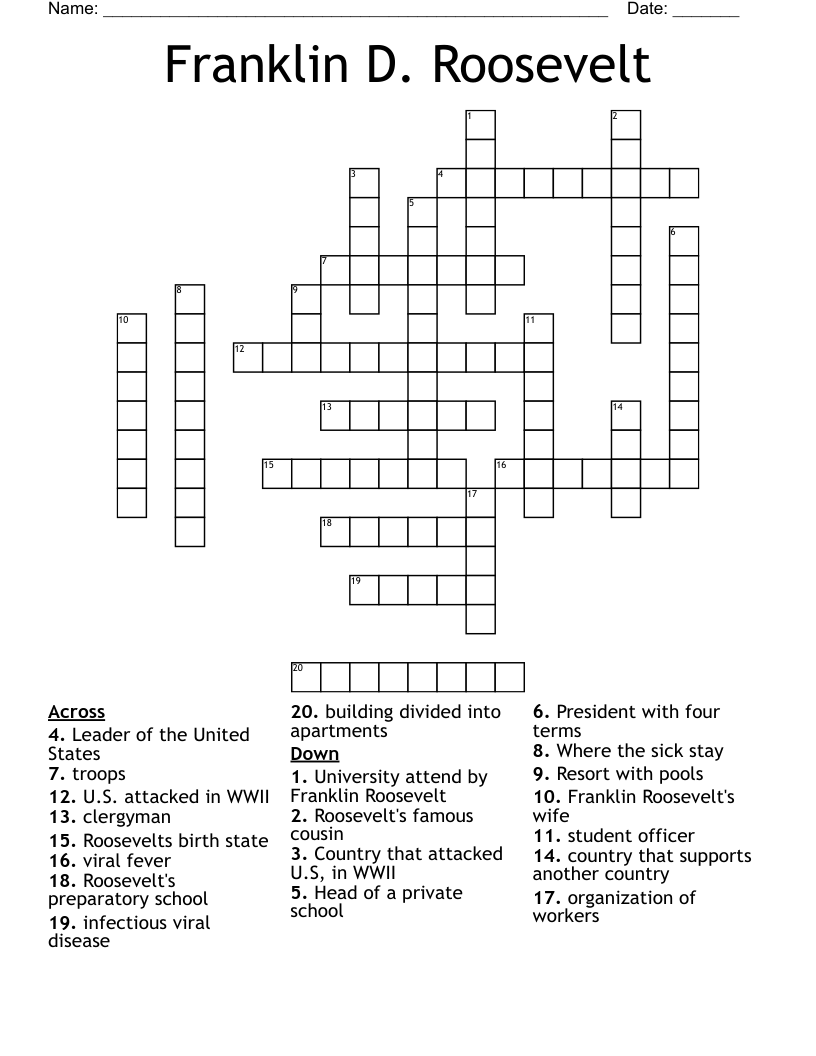 Franklin D. Roosevelt Crossword