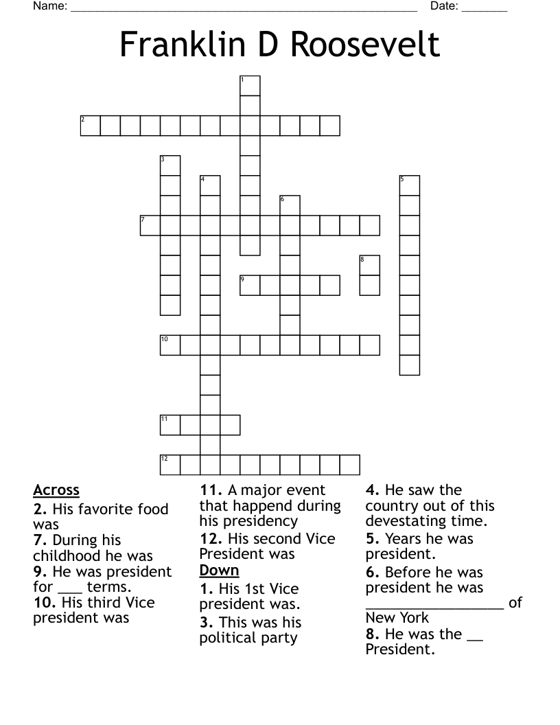 Franklin D Roosevelt Crossword