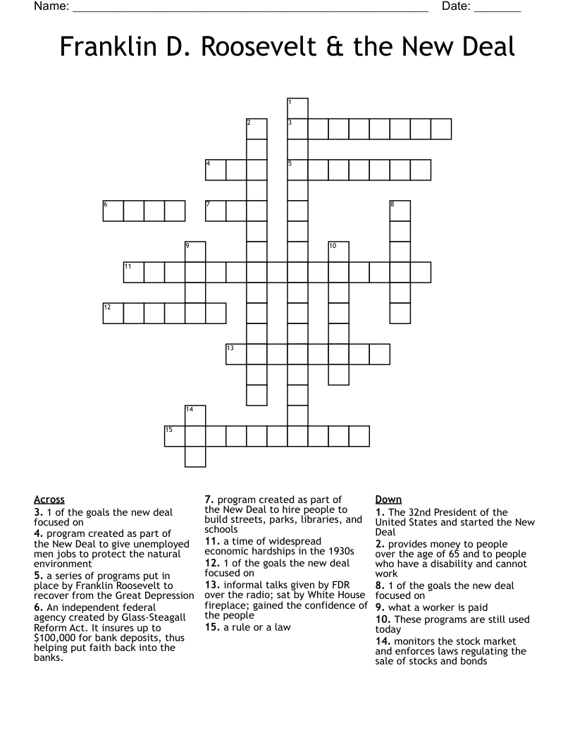 Franklin D. Roosevelt & the New Deal Crossword