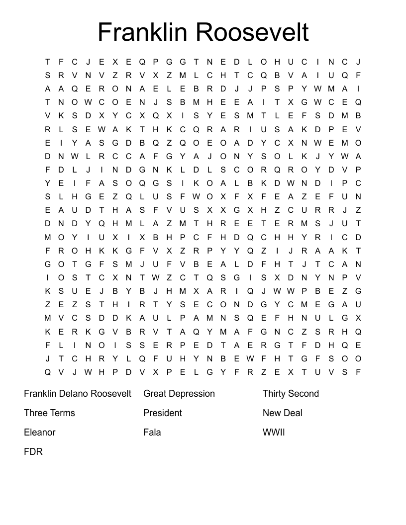 Franklin Roosevelt Word Search