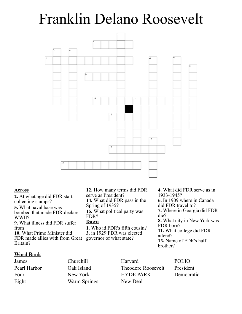 Franklin  Delano Roosevelt Crossword