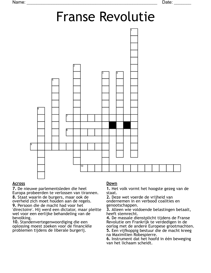 Franse Revolutie  Crossword