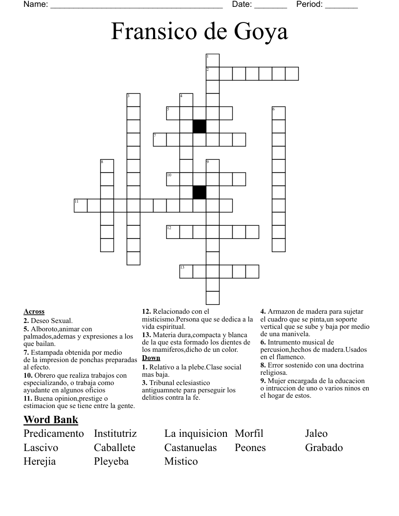 Fransico de Goya Crossword