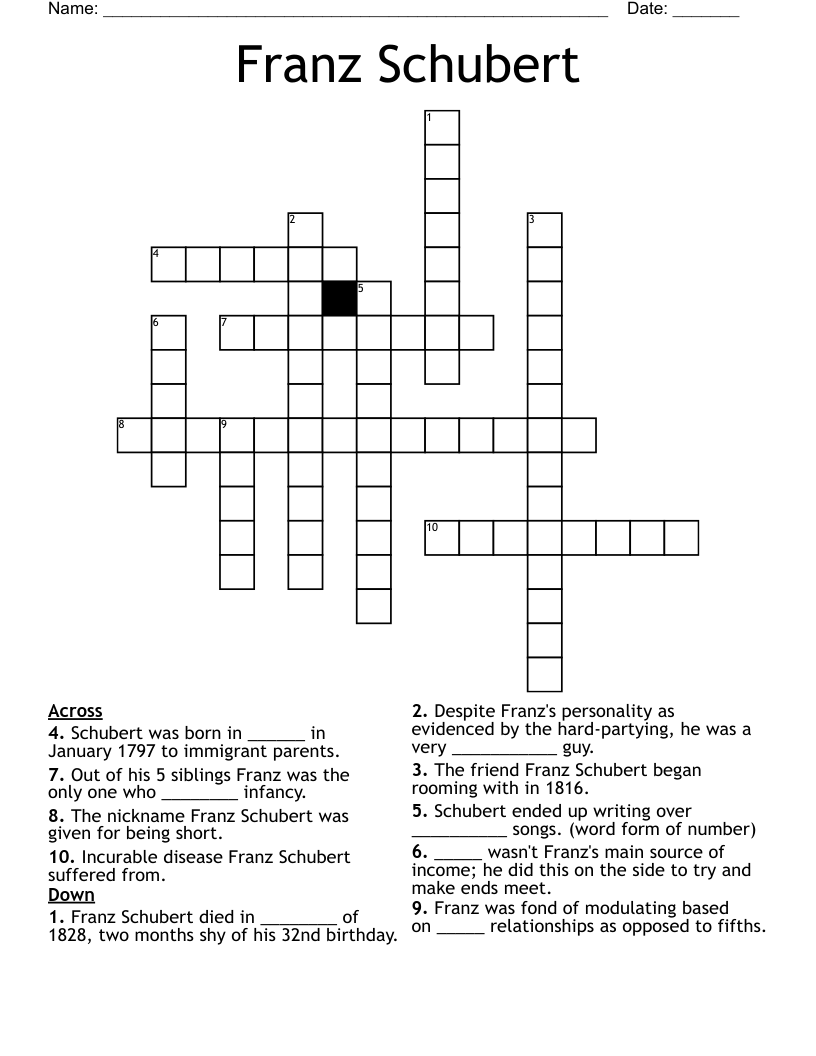 Franz Schubert Crossword
