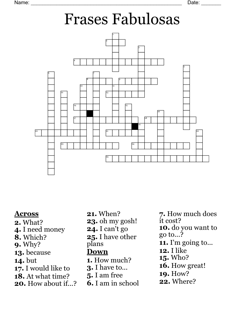 Frases Fabulosas Crossword