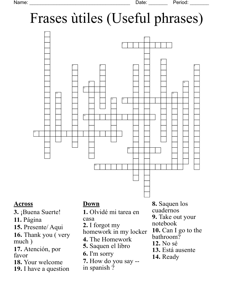 Frases ùtiles (Useful phrases) Crossword