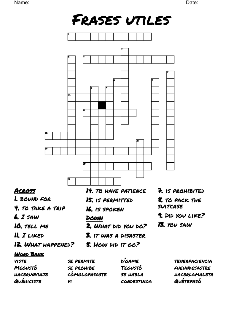 Frases utiles Crossword