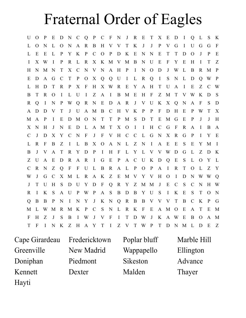 Fraternal Order of Eagles Word Search