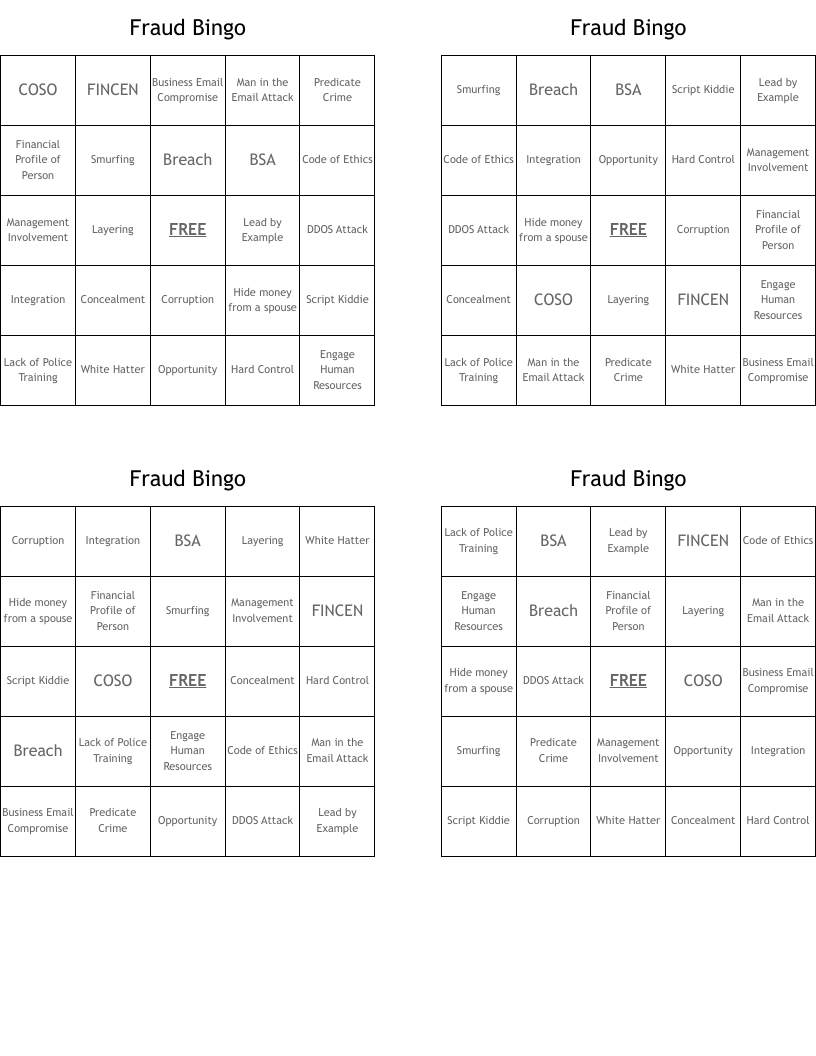 Fraud Bingo 