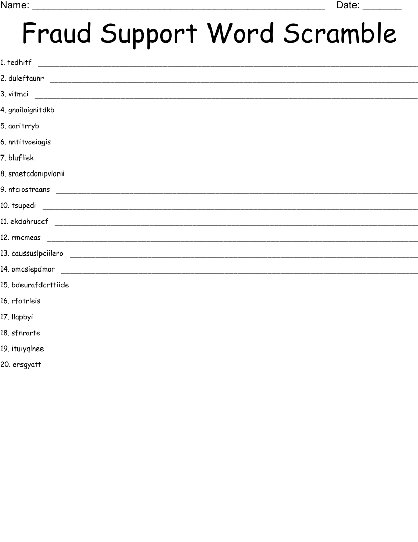 Fraud Support Word Scramble