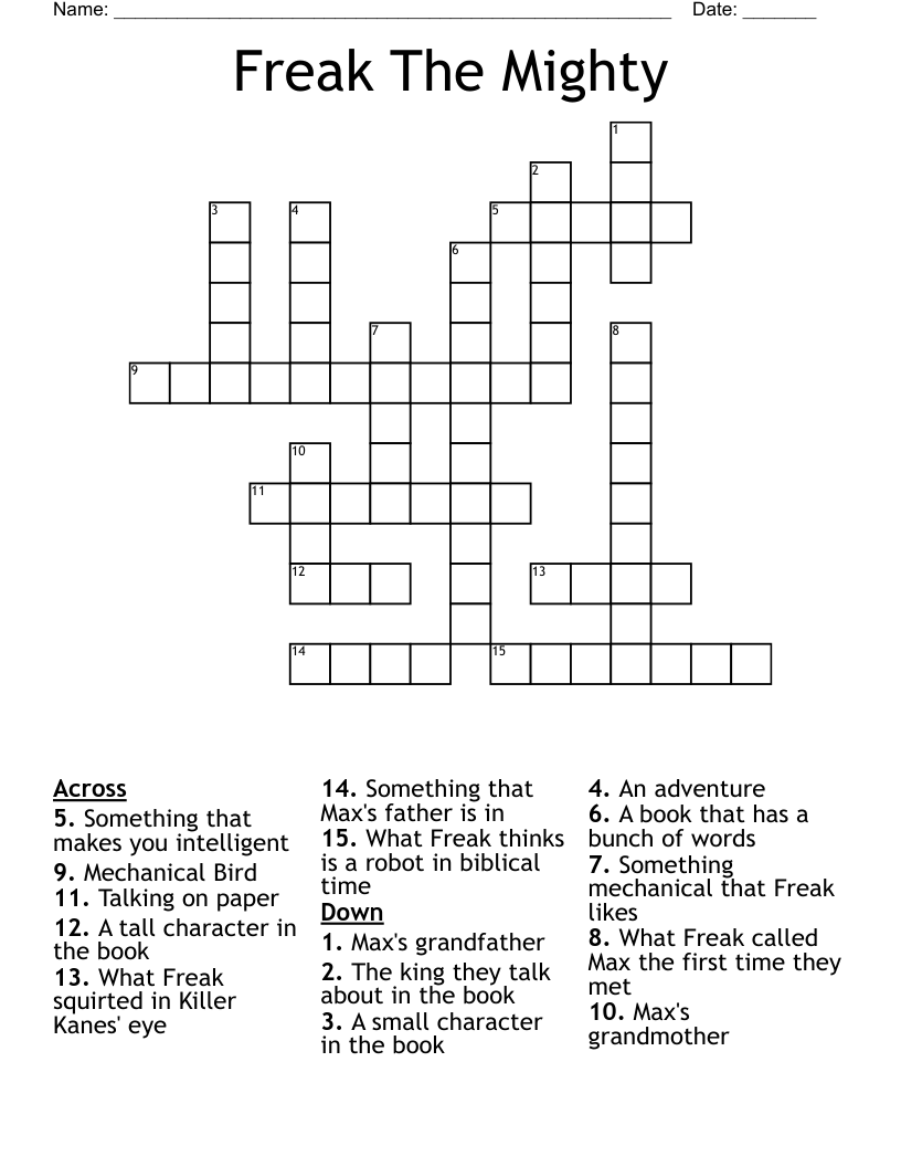 Freak The Mighty Crossword