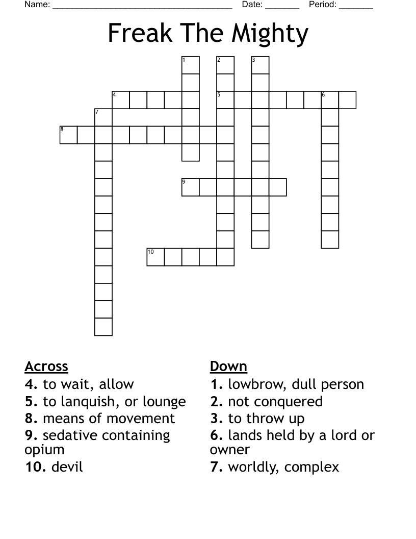 Freak The Mighty Crossword