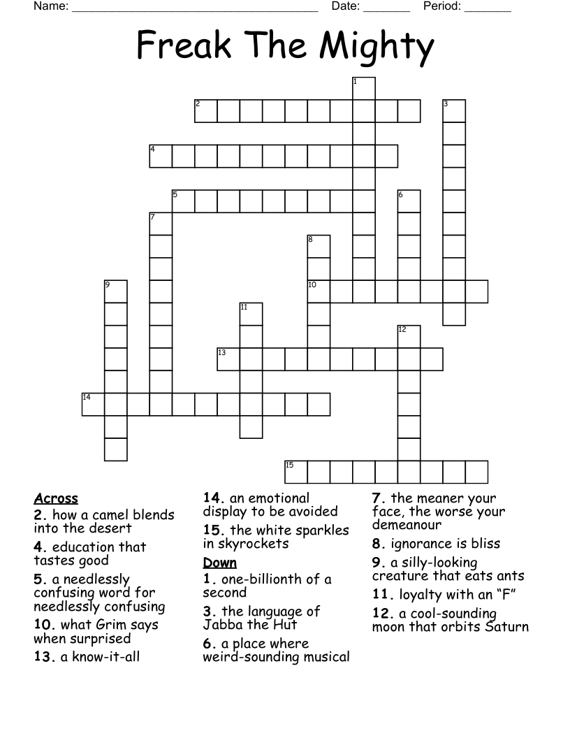 Freak The Mighty Crossword