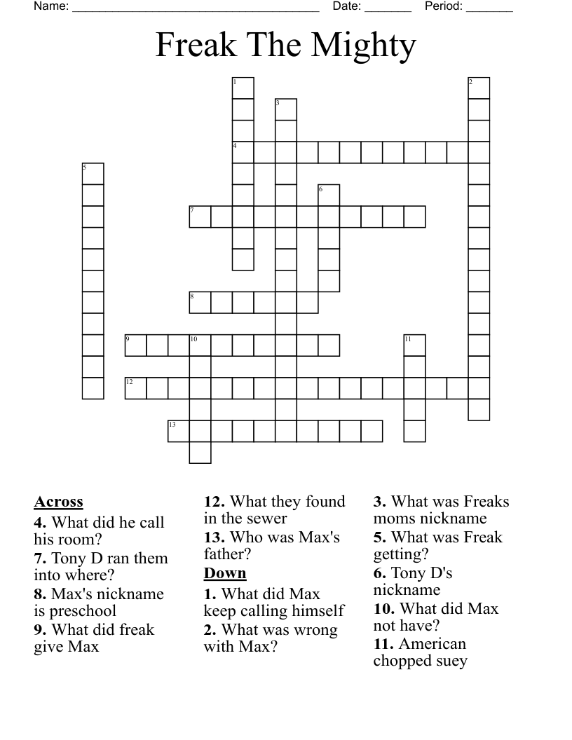 Freak The Mighty Crossword