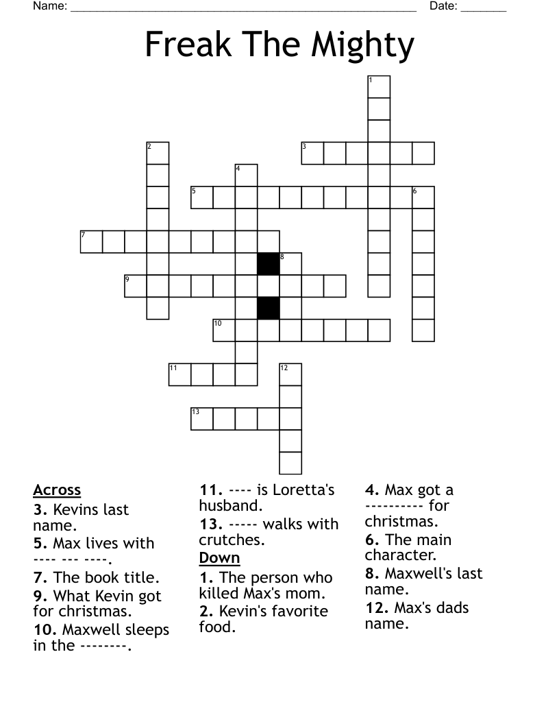 Freak The Mighty Crossword