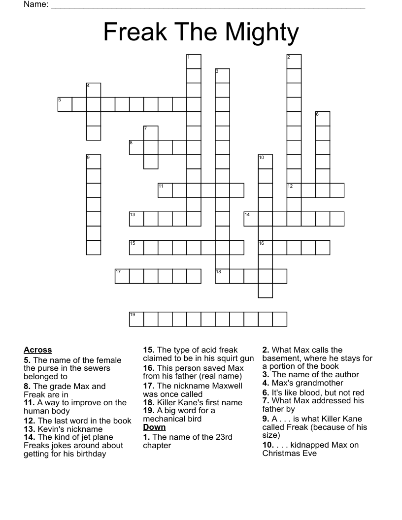 Freak The Mighty Crossword