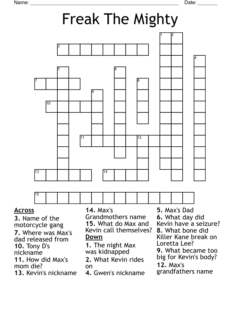 Freak The Mighty Crossword