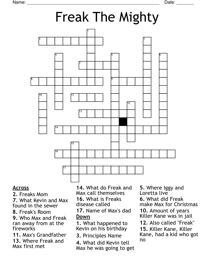 Freak The Mighty Crossword