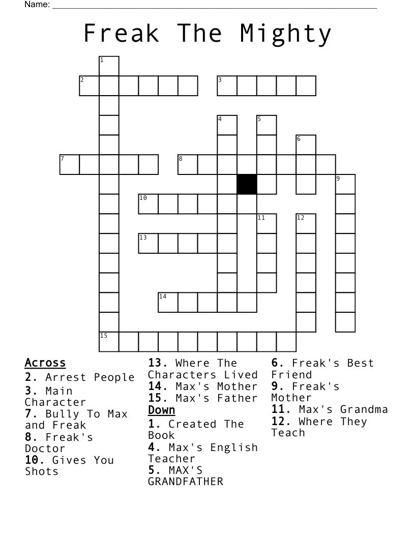 Freak The Mighty Crossword