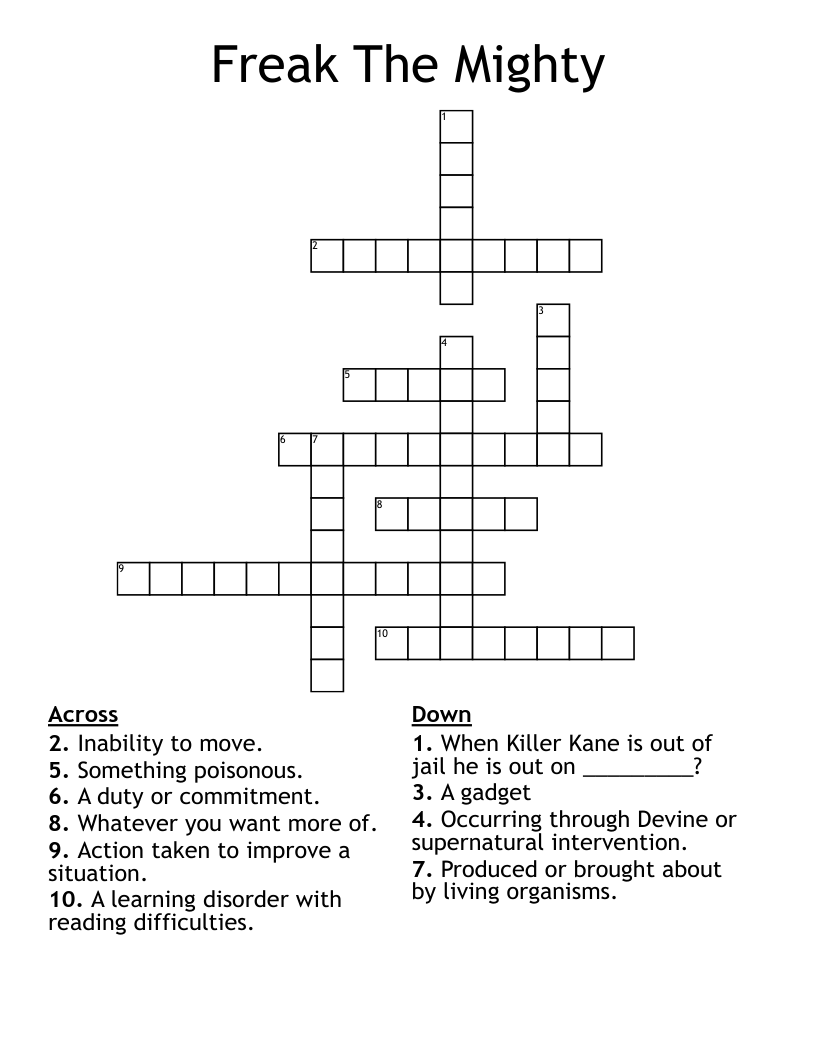 Freak The Mighty Crossword