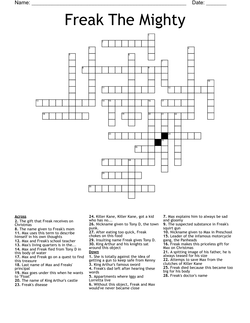 Freak The Mighty Crossword