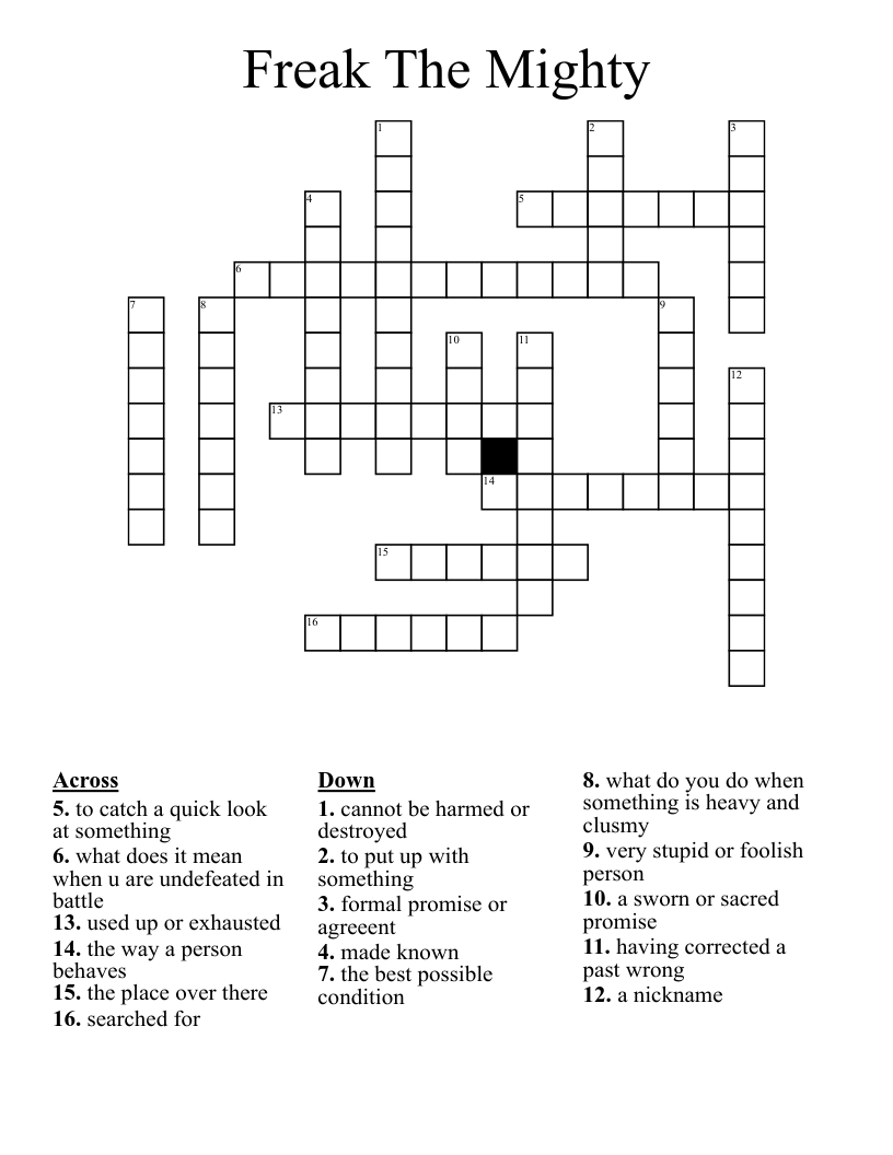 Freak The Mighty Crossword