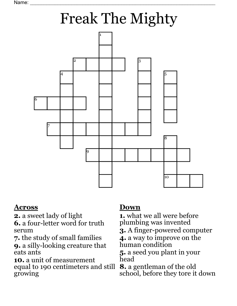Freak The Mighty Crossword