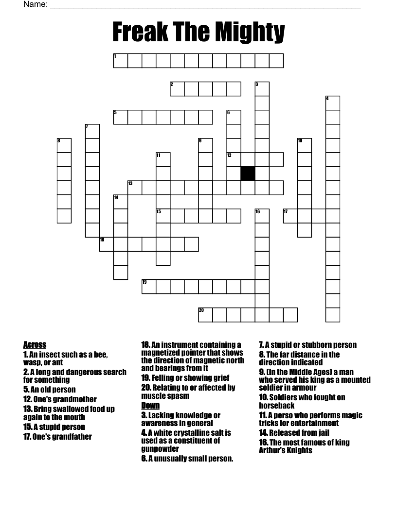 Freak The Mighty Crossword