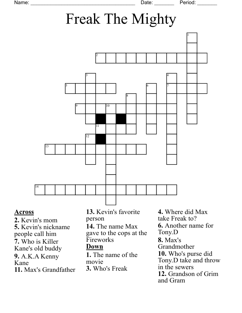 Freak The Mighty Crossword