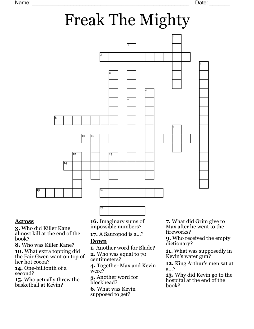 Freak The Mighty Crossword