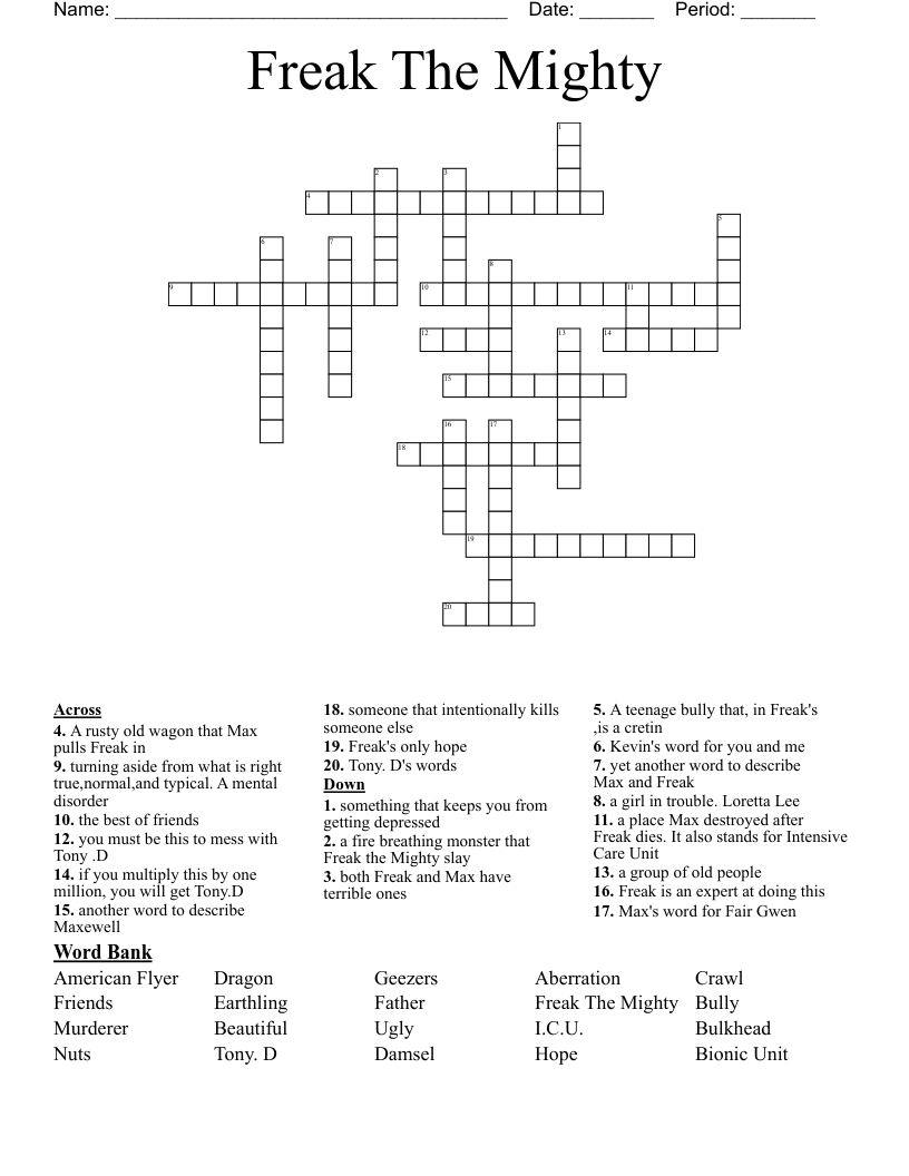 Freak The Mighty Crossword
