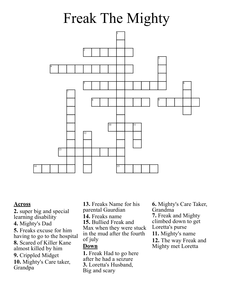 Freak The Mighty Crossword