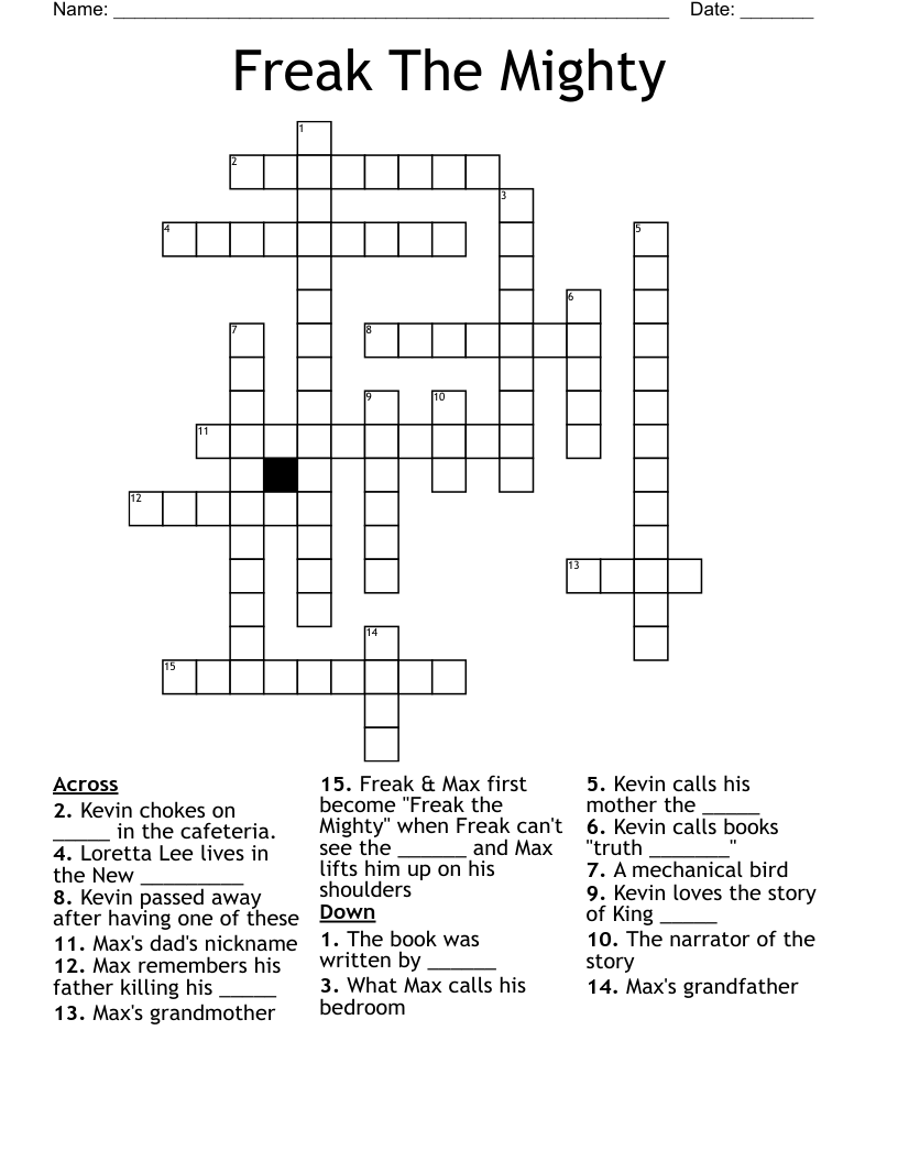 Freak The Mighty Crossword