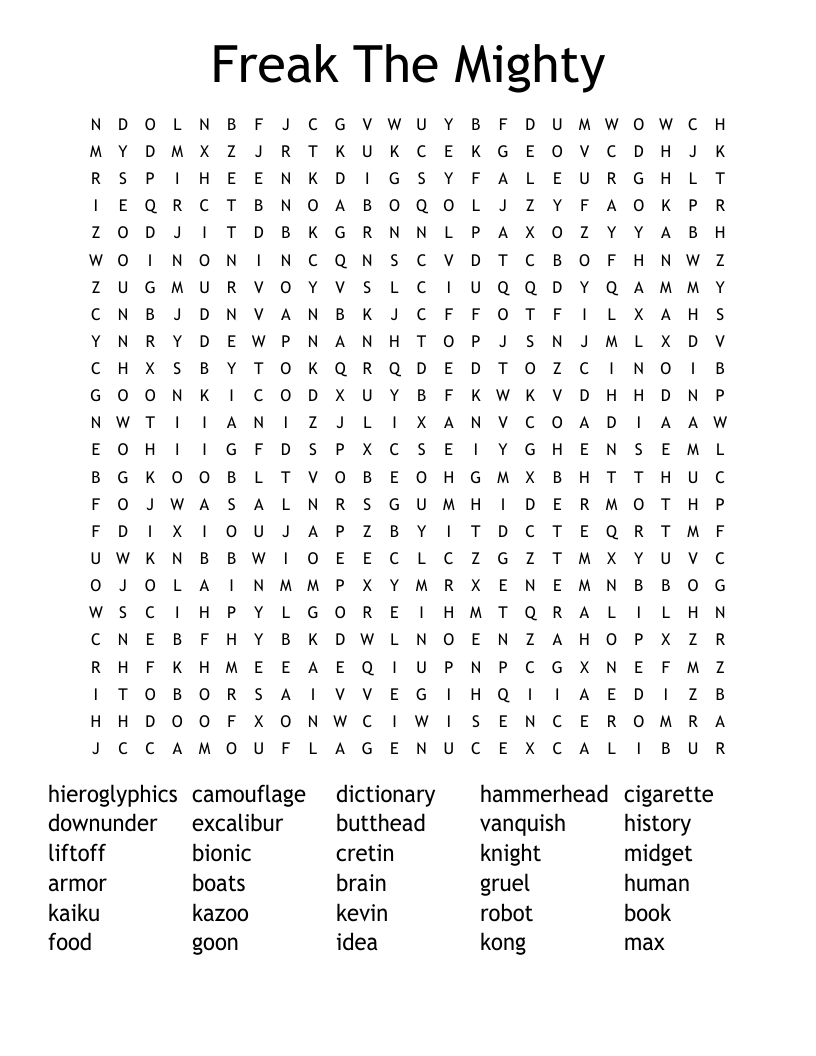 Freak The Mighty Word Search