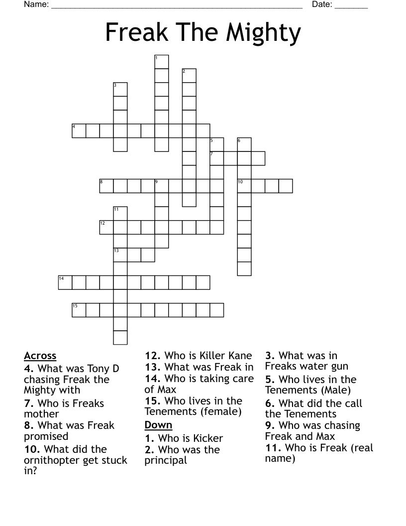 Freak The Mighty Crossword