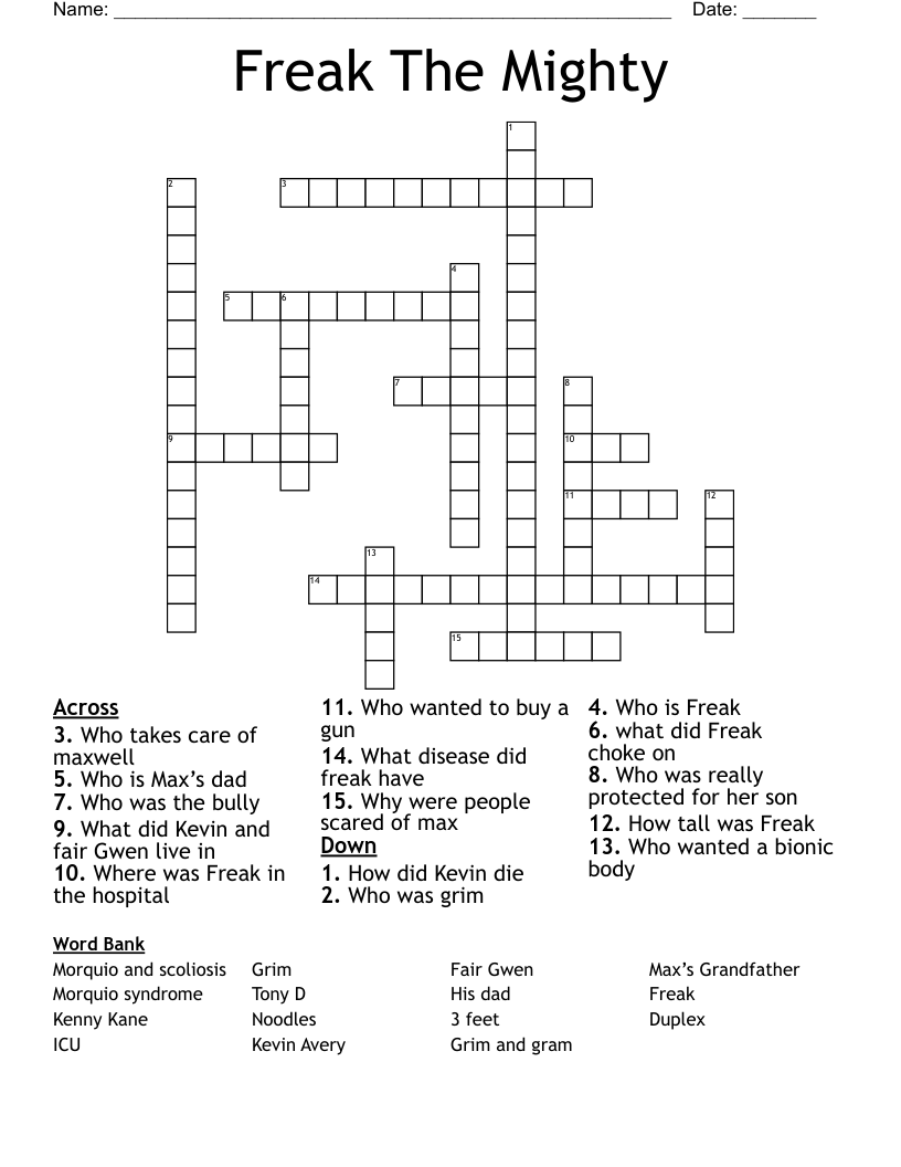 Freak The Mighty Crossword