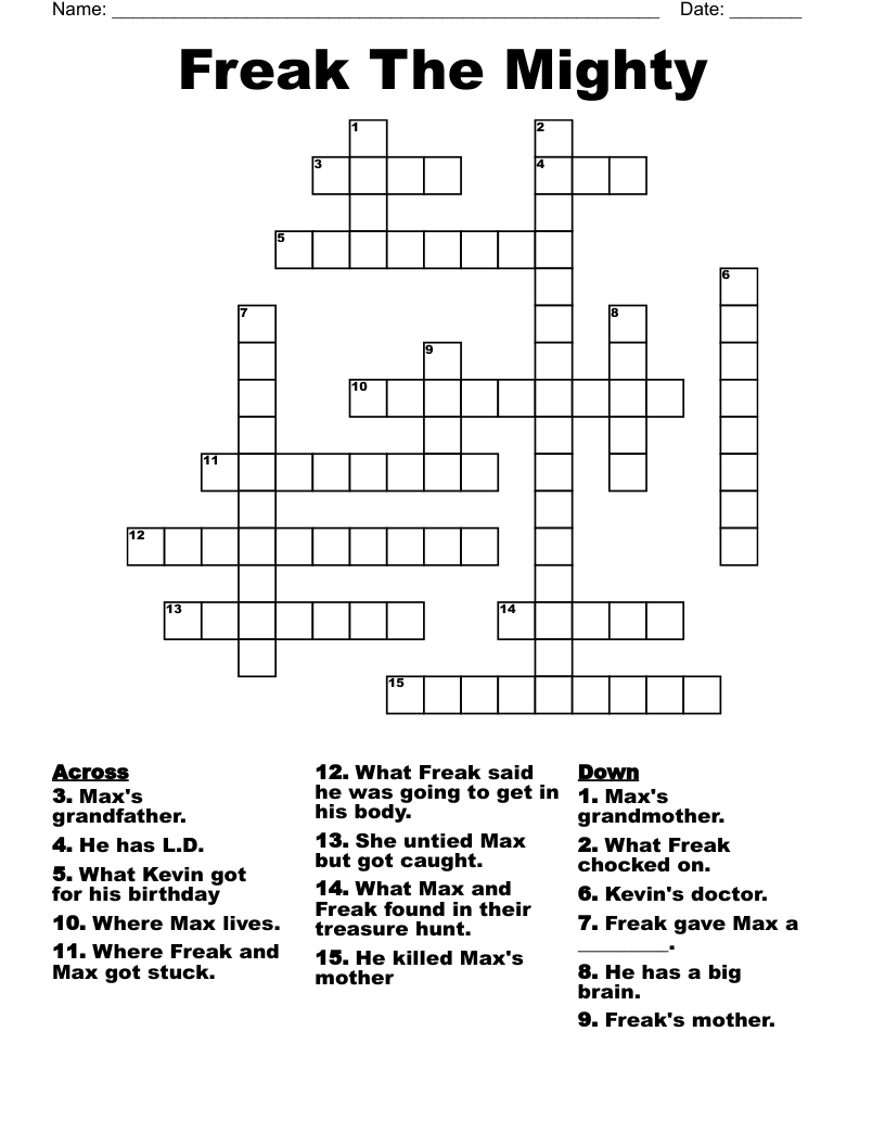 Freak The Mighty Crossword